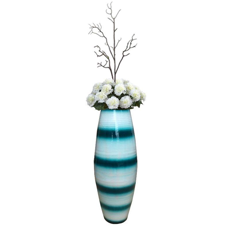 Uniquewise Bamboo Cylinder Floor Vase  - Handcrafted Tall Decorative Vase - Ideal for Dining Room, Living Room, 16.5 Inch, Blue