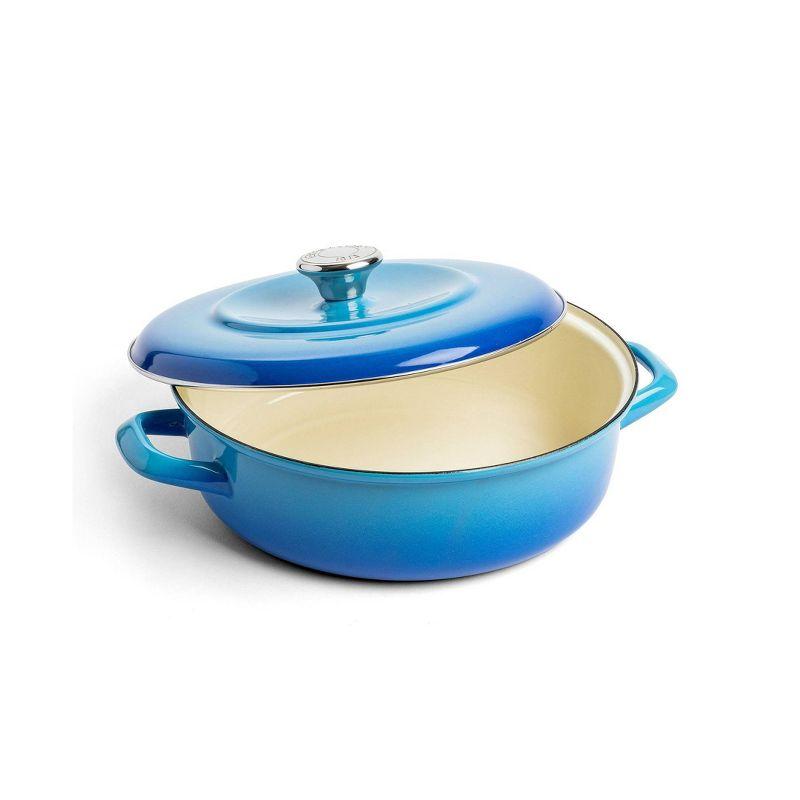 Azure Blue Enameled Cast Iron Round Casserole Braiser with Lid