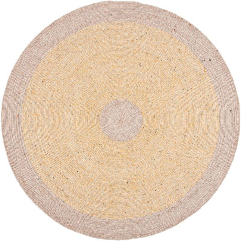 Handmade Gold and Beige Round Wool Braided Rug