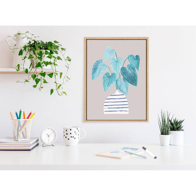 18" x 24" Sylvie Minimal Houseplant in Stripey Vase Gray Framed Wall Canvas - Kate & Laurel All Things Decor