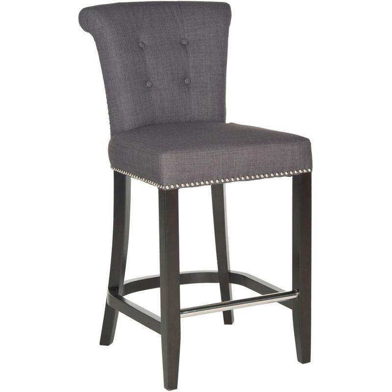 Espresso Birchwood Charcoal Linen Counter Stool with Metal Accent