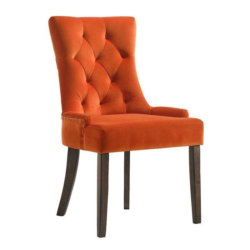 High-Backed Farren Side Chair in Orange Velvet and Espresso Wood