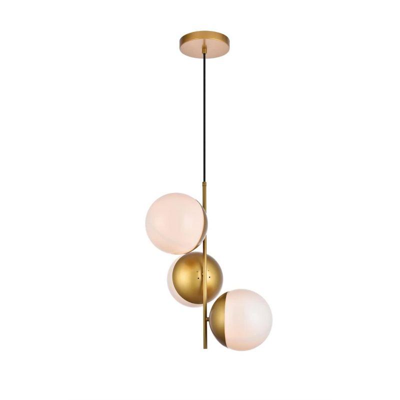 Elegant Lighting Eclipse 3 Lights Brass Pendant With Frosted White Glass