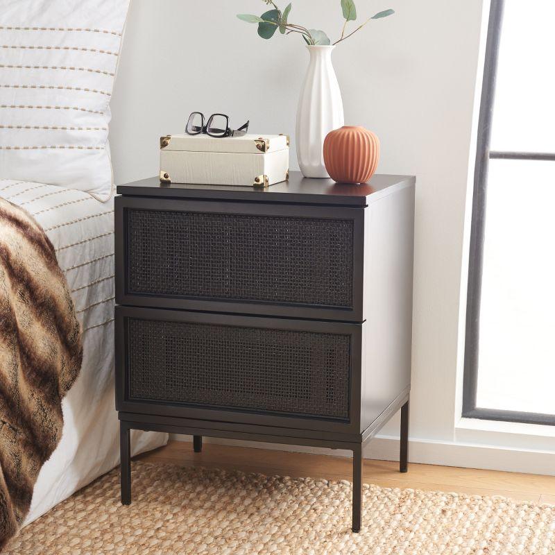Zadie 2 Drawer Rattan Nightstand - Black - Safavieh