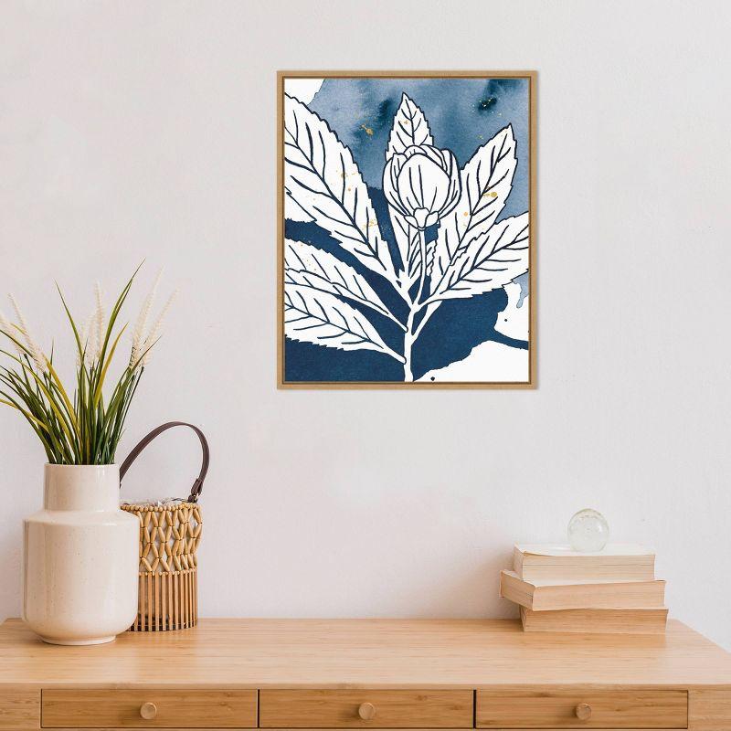 Amanti Art 16" x 20" Indigo Blooms IV by Wild Apple Portfolio Framed Wall Canvas: Modern Lithograph, Sawtooth Back