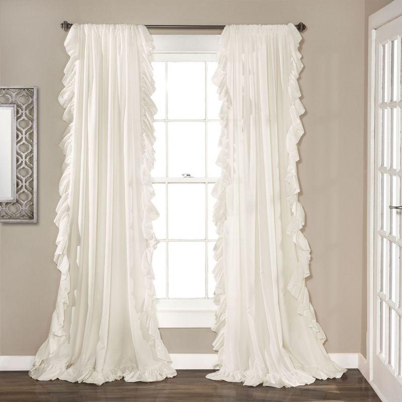 Pure White Ruffled Light-Filtering Cotton Polyester Curtains