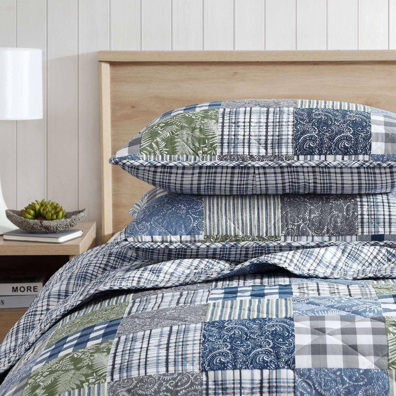 Eddie Bauer Cozy Plaid Patchwork 100% Cotton Quilt Set Blue