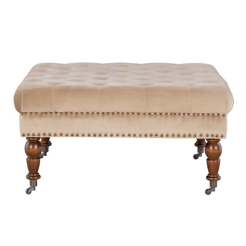 34.6" Isabelle Traditional Square Tufted Upholstered Wheeled Cocktail Ottoman Tan - Linon