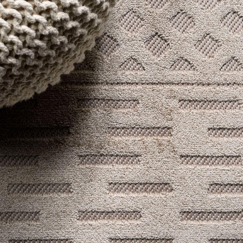 2'x8' Xlendi High-Low Pile Moroccan Geometric Indoor/Outdoor Runner Rug, Beige - JONATHAN Y