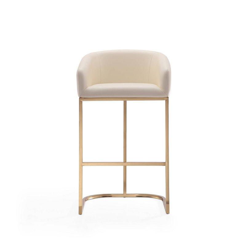 Mid-Century Modern Cream Faux Leather Barstool with Gold Geometric Base