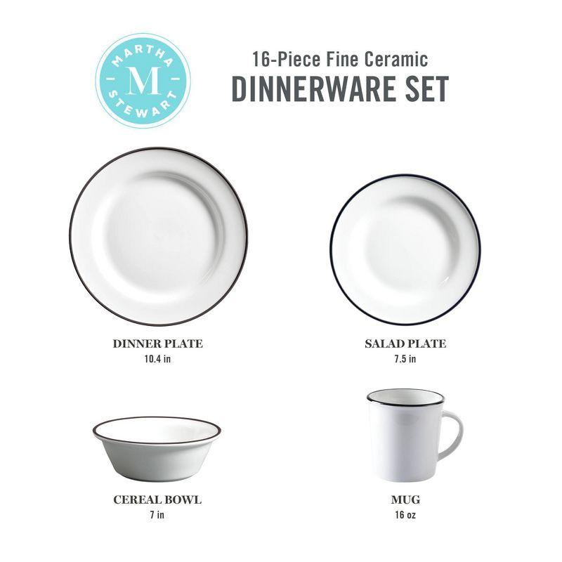 16-Piece White Porcelain Dinnerware Set with Black Trim