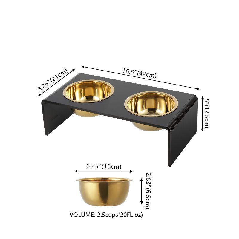 Keaton Black and Gold Modern Elevated Pet Feeder with Stainless Steel Bowls