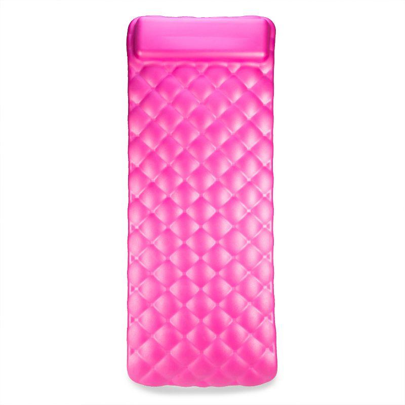 Kelsyus 72 Inch Laguna Lounger Portable Roll Up Foam Floating Mat with Built In Oversized Pillow for Swimming Pool, Lake, Beach, Pink