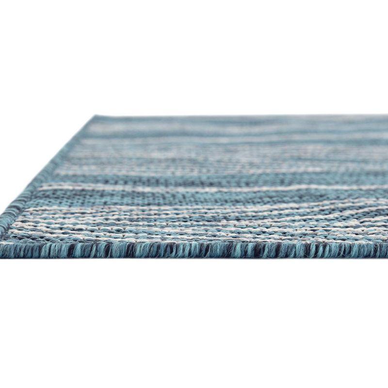 Teal and Ivory Botanical Outdoor Rectangular Rug 4' x 6'