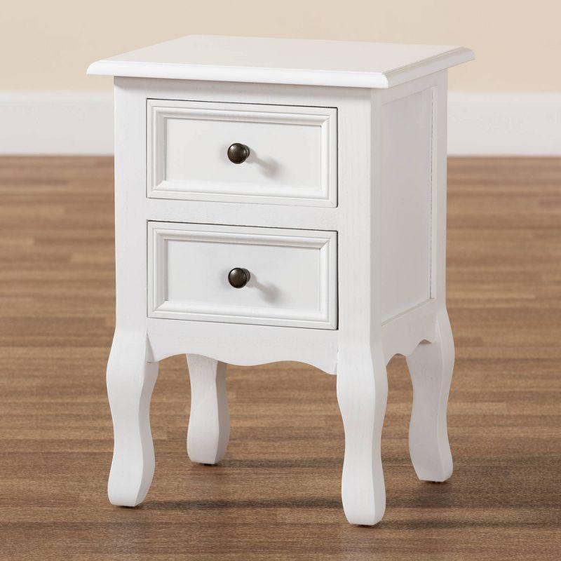 Caelan Wood 2 Drawer Nightstand White - Baxton Studio: Traditional Style, MDF Frame, No Assembly Required