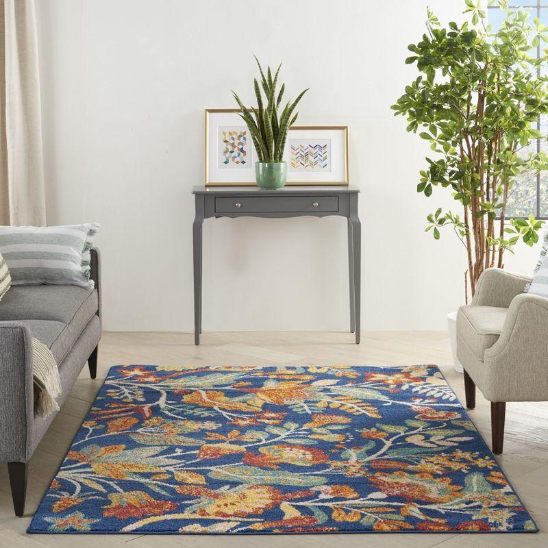 Navy Multicolor Floral 5' x 7' Synthetic Area Rug