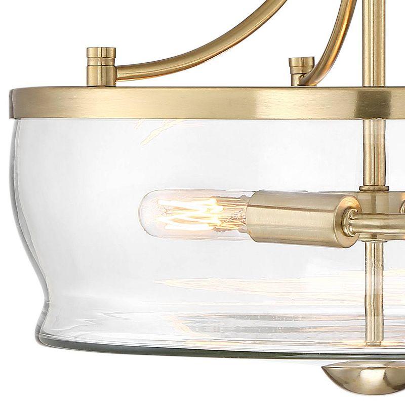 Possini Euro Design Alia Modern Ceiling Light Semi Flush Mount Fixture 14" Wide Warm Brass 3-Light Clear Glass Shade for Bedroom Living Room Hallway