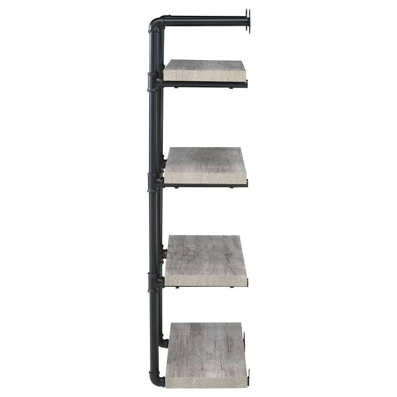 24" Elmcrest 4 Shelf Wall Bookcase with Black Frame Gray Driftwood - Coaster: Industrial Style, Laminated Steel & MDF