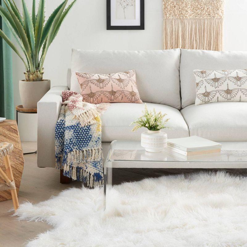 Mina Victory 12" X 20" Ivory Cotton Throw Pillow