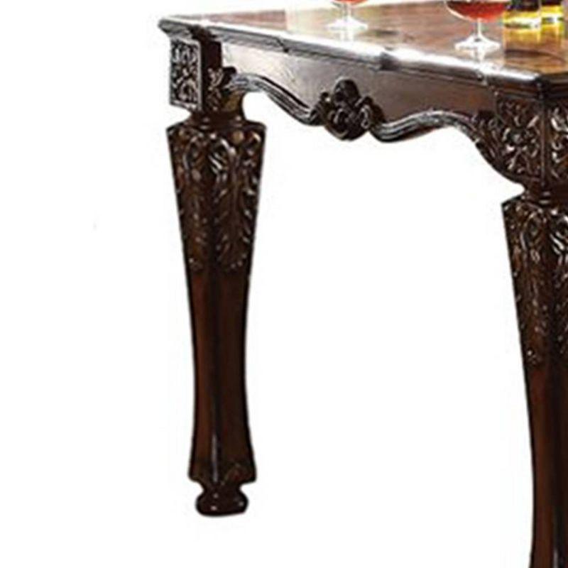 54" Vendome Accent Table Cherry Finish - Acme Furniture: Square, Turned Wood Legs, Floral Motifs