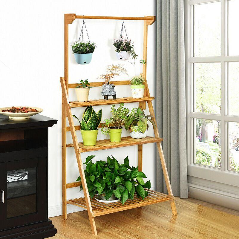 Natural Bamboo 3-Tier Hanging Folding Plant Stand