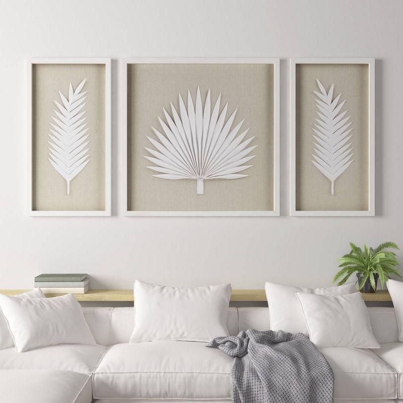 Off-White Framed Rice Paper Palm Leaves Shadowbox Set