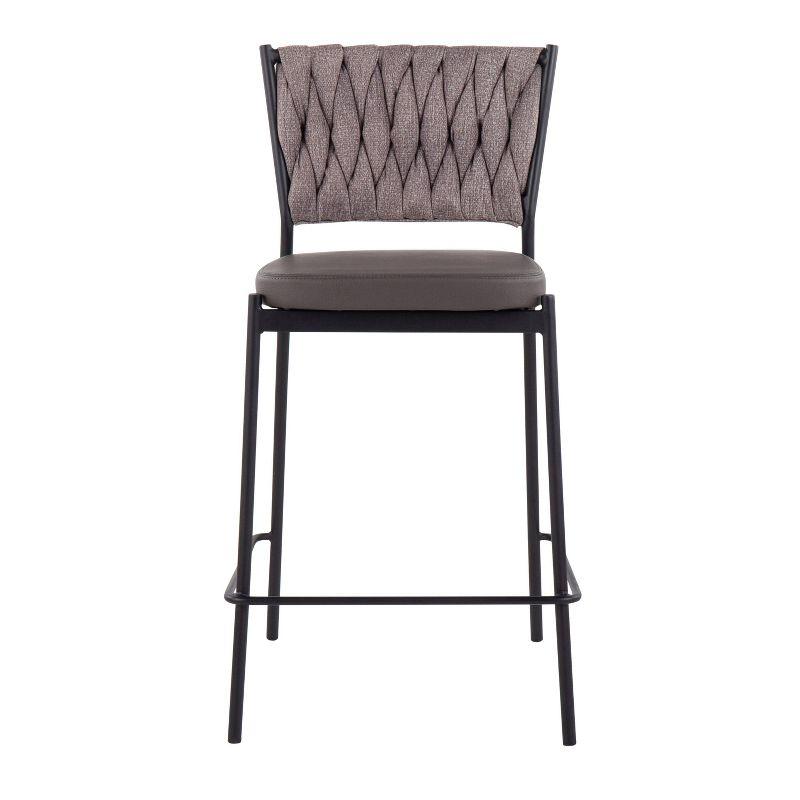 Braided Dark Gray Faux Leather and Metal Swivel Counter Stools