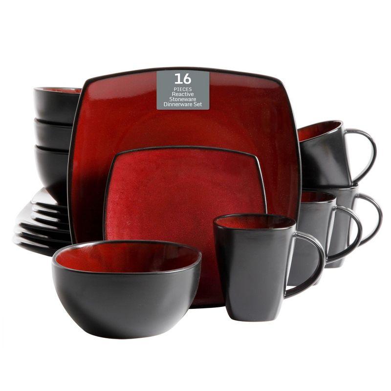 Gibson Soho Lounge Square 16-Piece Stoneware Dinnerware Set Green