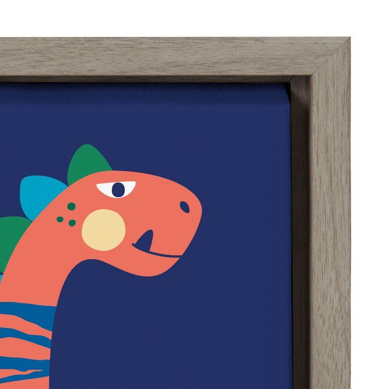 Kate and Laurel Sylvie Mid Century Modern Dino Blue Framed Canvas by Rachel Lee of My Dream Wall, 18x24, Gray