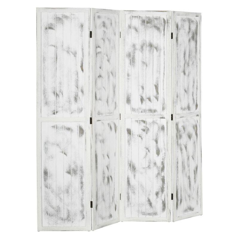 Rustic White 4-Panel Woodgrain Folding Room Divider