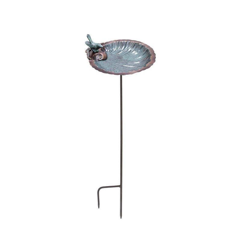 11" Scallop Shell Birdbath and Feeder with Stake Antique Brass Plated - ACHLA Designs: Weather-Resistant Garden Decor, No Assembly Required