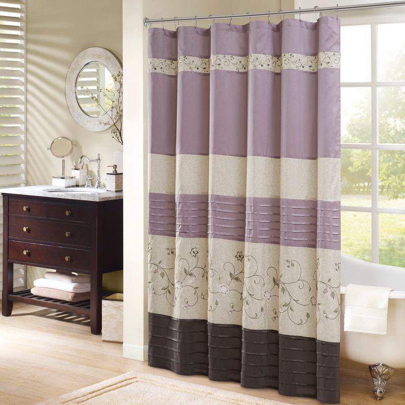 Madison Park Serene Faux Silk Embroidered Floral Shower Curtain
