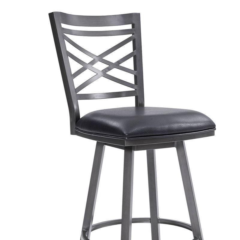 30" Fargo Counter Height Barstool Metal Barstool in Mineral Finish with Faux Leather Black - Armen Living: Upholstered Low Back, Fixed Height