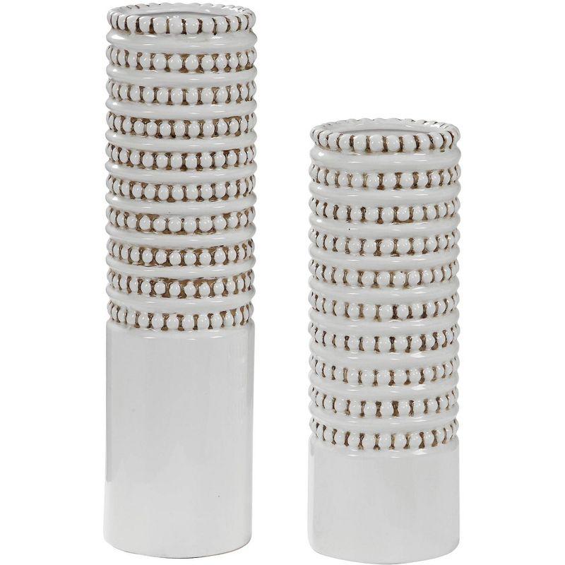 White Ceramic Beaded Accent Vase Set, 18.25"