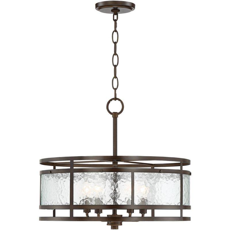 Franklin Iron Works Edinger Oil Rubbed Bronze Pendant Chandelier 20" Wide Rustic Clear Waterglass Textured Shade 4-Light Fixture for Dining Room House