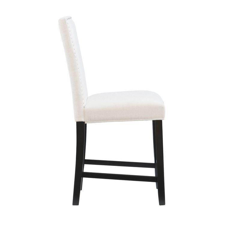 Linon 24" Stewart Padded Back and Seat Faux Leather Upholstered Counter Height Barstool - Glitz White: Elegant Nailhead Trim, Wood Legs