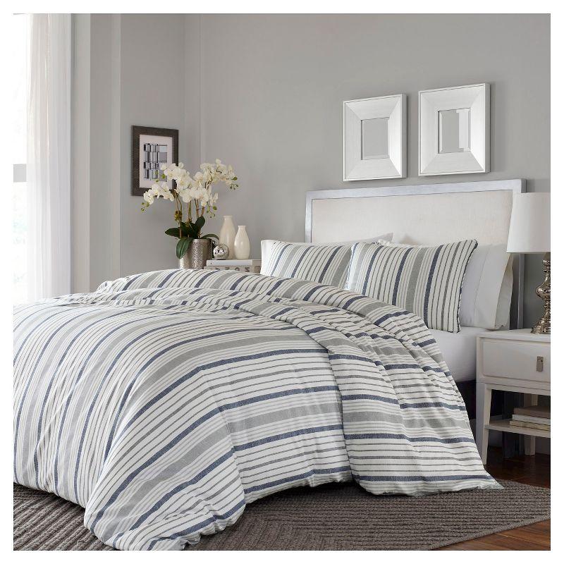 Slate Blue & Gray Reversible Cotton Comforter Set - Full/Queen