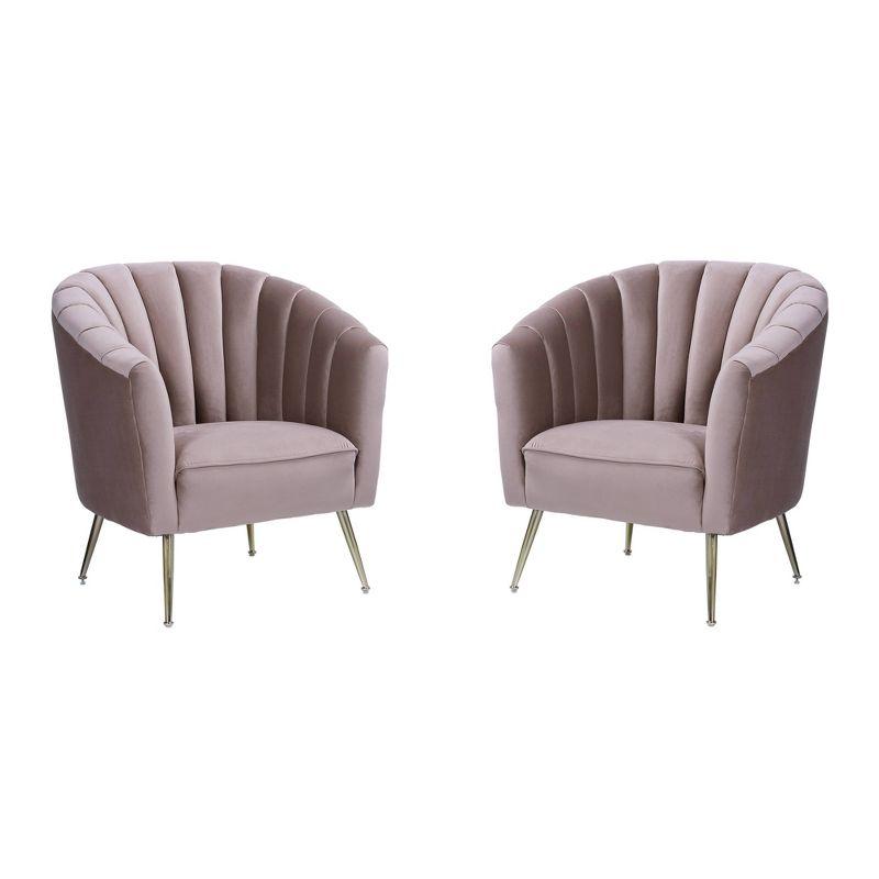 Set of 2 Rosemont Velvet Accent Chairs Blush - Manhattan Comfort: Gold Tone Stainless Steel Legs, Plush Upholstery