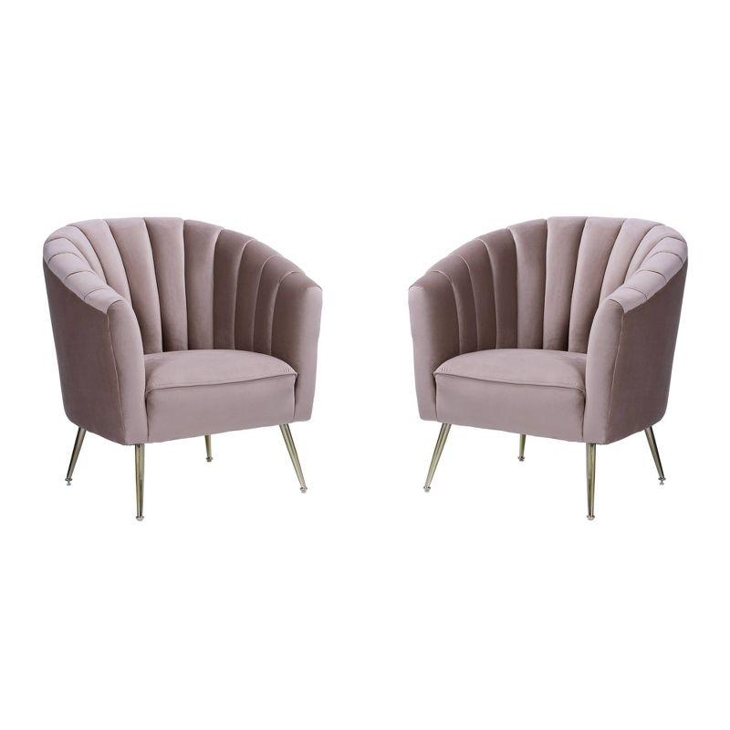 Blush Velvet Barrel Accent Chair with Wood Legs