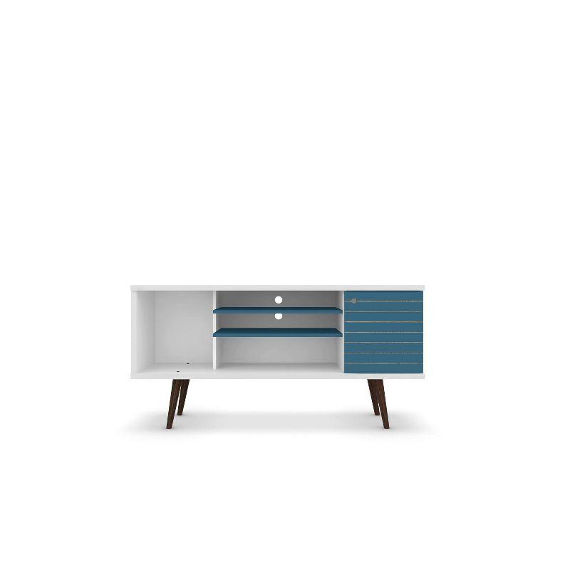 53.14" Liberty TV Stand for TVs up to 50" White/Aqua Blue - Manhattan Comfort