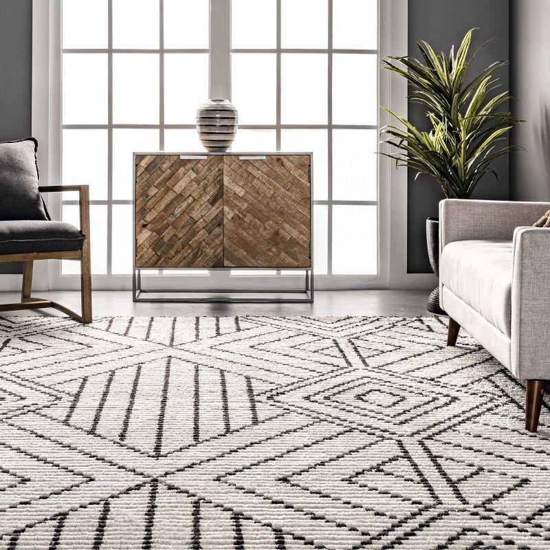 Luxurious Beige Synthetic 6'7" x 9' Shag Area Rug with Modern Diamond Fringe