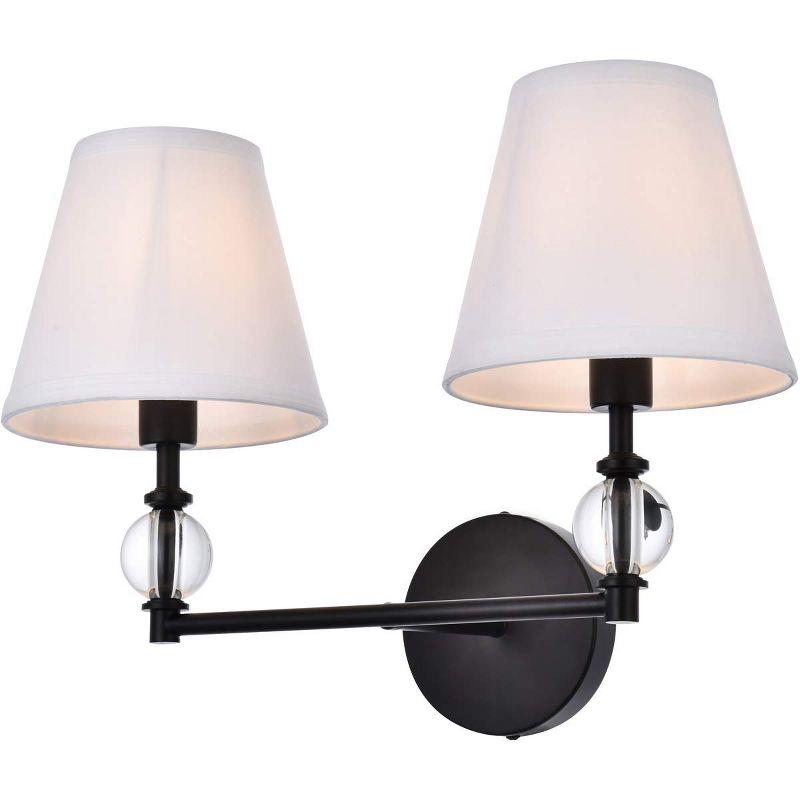 Elegant Lighting Bethany 2 lights bath sconce in black with white fabric shade