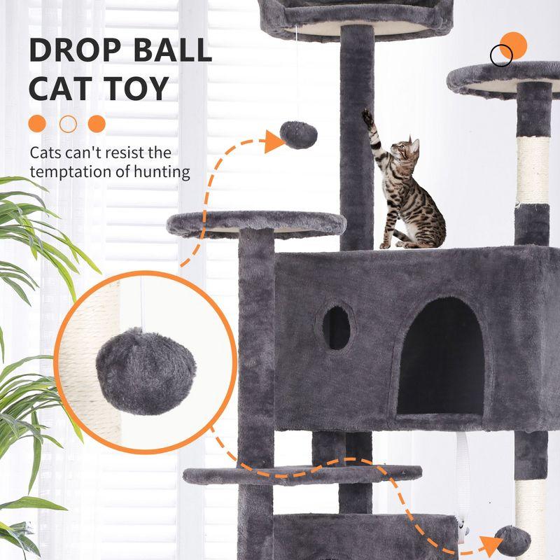 Tucker Murphy Pet™ 70In Cat Tree Tower For Indoor Cats,Multi-Level, Furniture Activity Center With Scratching Posts Stand House Cat Condo With Funny Toys For Kittens Pet Play House,Dark Gray