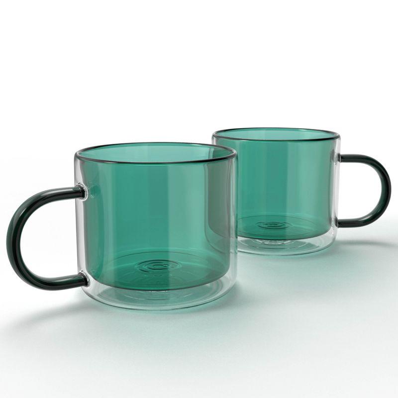 Elle Decor Green Double Wall Borosilicate Glass Coffee Mugs Set of 2