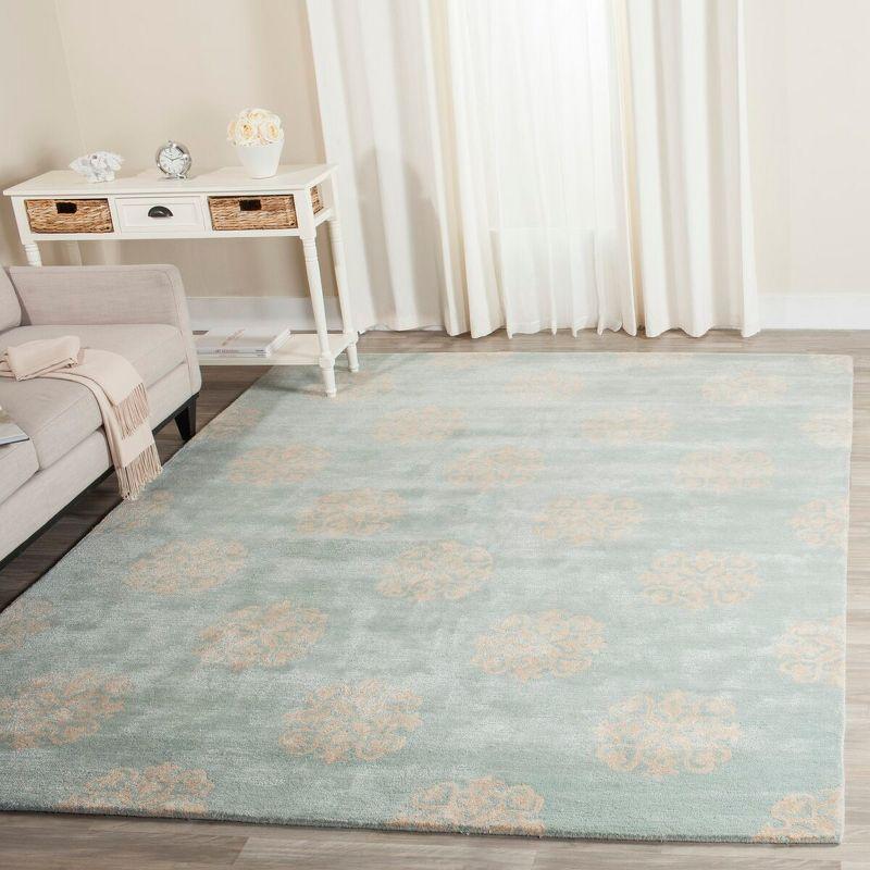 Turquoise and Beige Hand-Tufted Wool and Viscose Area Rug