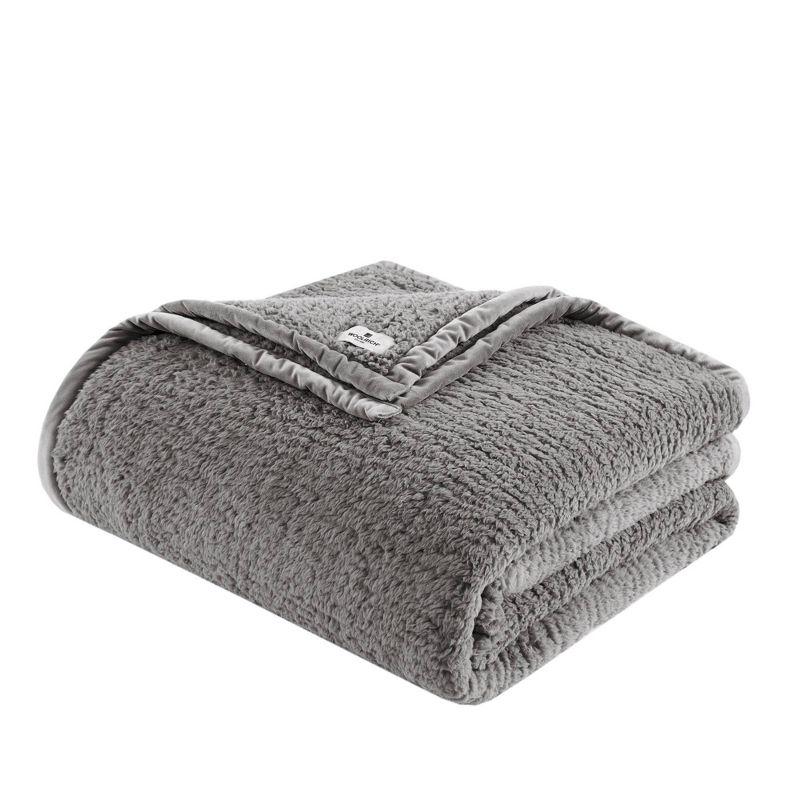 King Size Gray Fleece Reversible Blanket with Velvet Binding