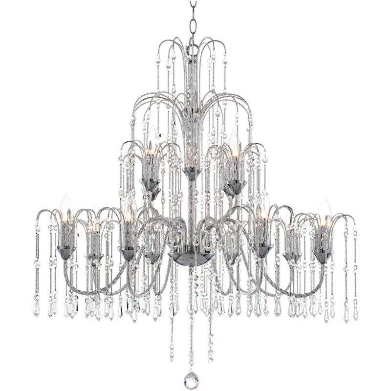 Vienna Full Spectrum Crystal Rain Chrome Chandelier 33" Wide Modern 12-Light Fixture for Dining Room House Foyer Kitchen Island Entryway Bedroom Home