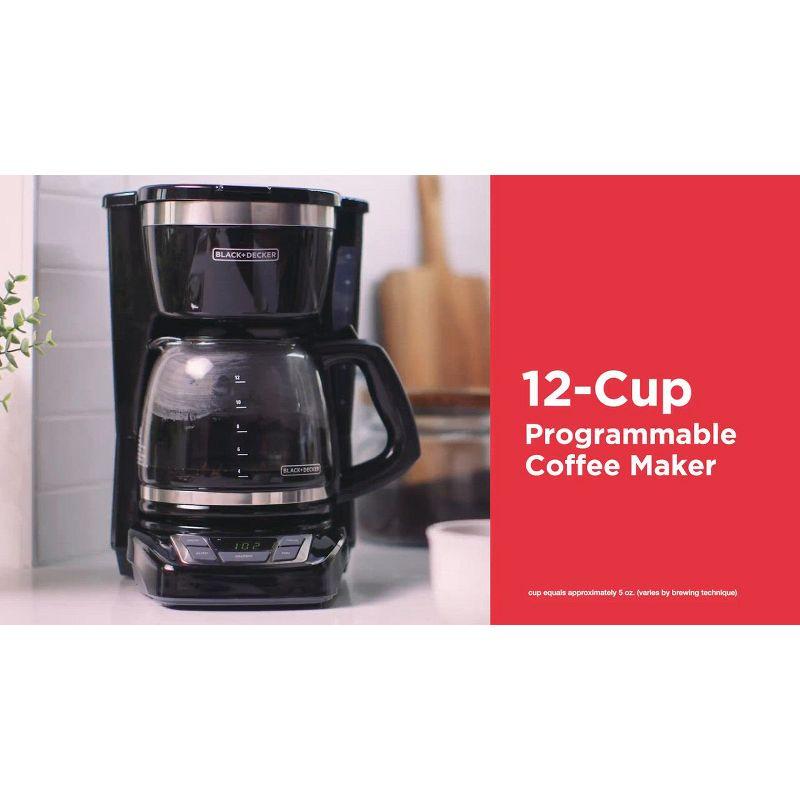 BLACK+DECKER 12-Cup Digital Coffee Maker, Programmable, Washable Basket Filter, Sneak-A-Cup, Auto Brew, Water Window, Keep Hot Plate