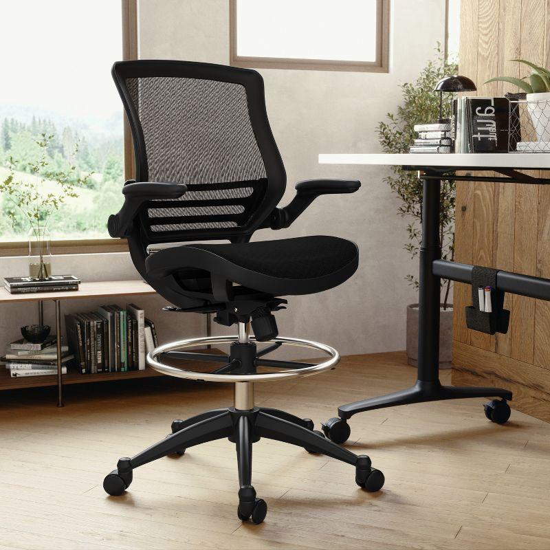 Flash Furniture Mid-Back Transparent Mesh Drafting Chair with Flip-Up Arms