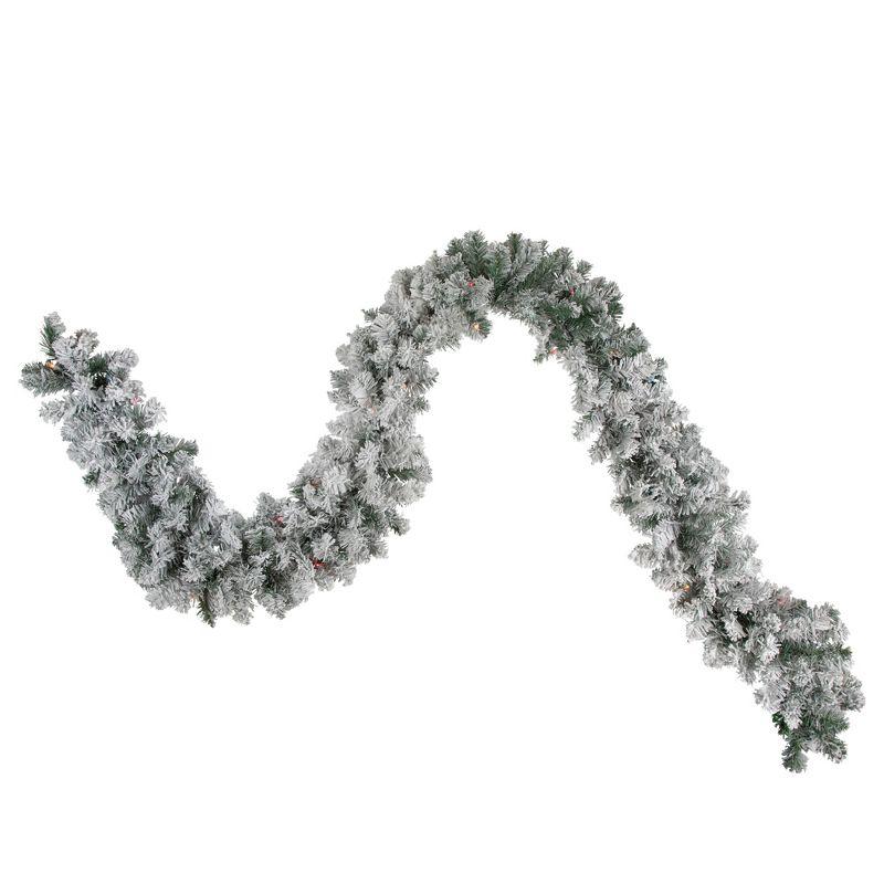 13.8" Pre-Lit Flocked Pine Outdoor Christmas Garland with Multicolor Lights